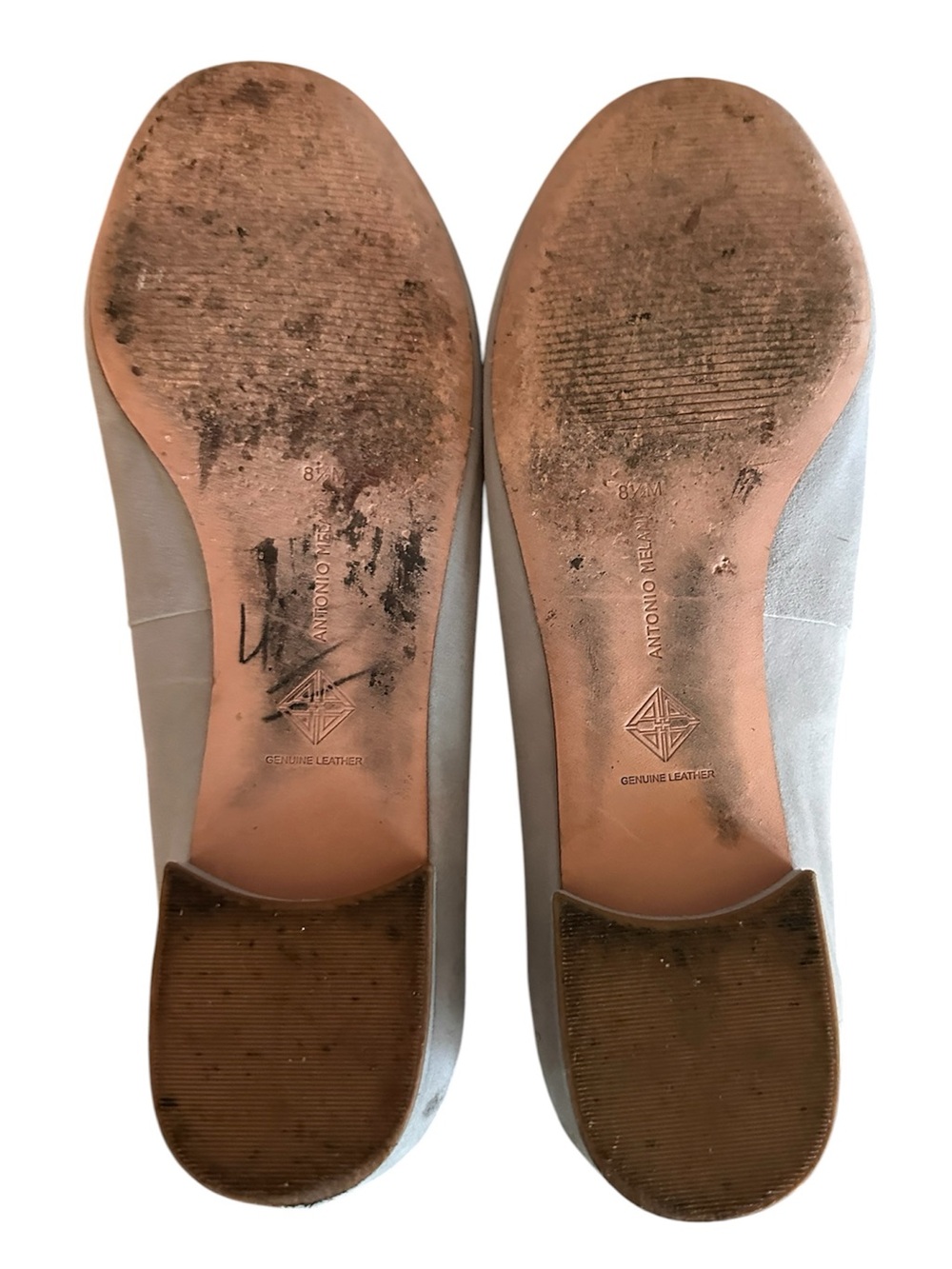 ANTONIO MELANI Light Gray Leather Ballet Flats - Picture 3 of 7